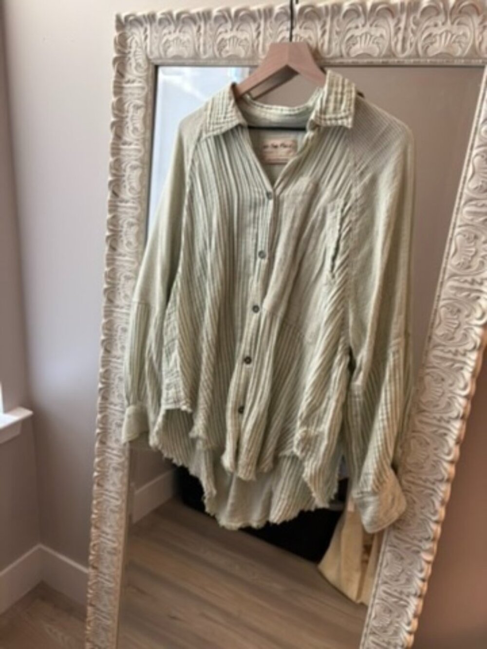Free People Oversized Button Down Green and White